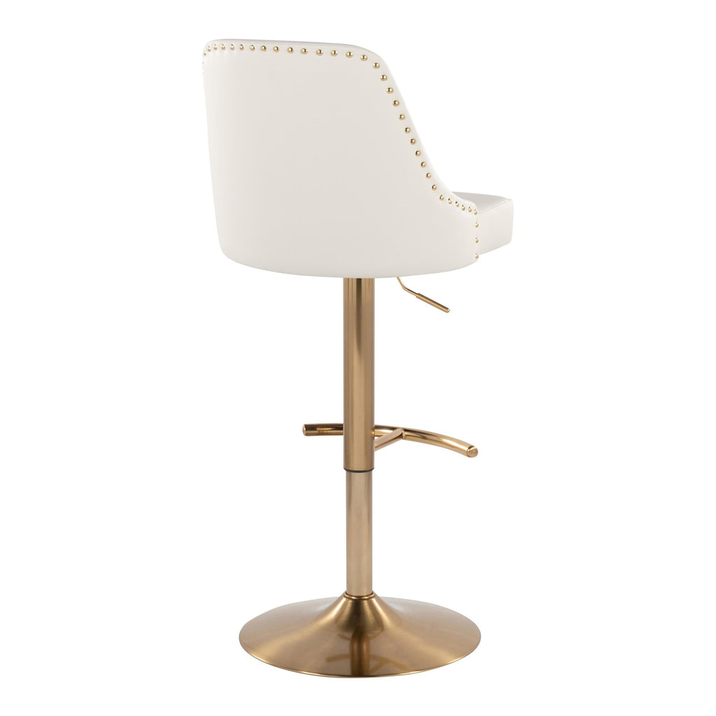Studded Marcel Barstool - Set of 2 - Gold Metal, White PU