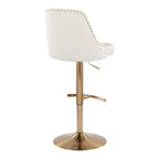 Studded Marcel Barstool - Set of 2 - Gold Metal, White PU
