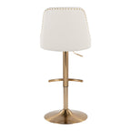 Studded Marcel Barstool - Set of 2 - Gold Metal, White PU