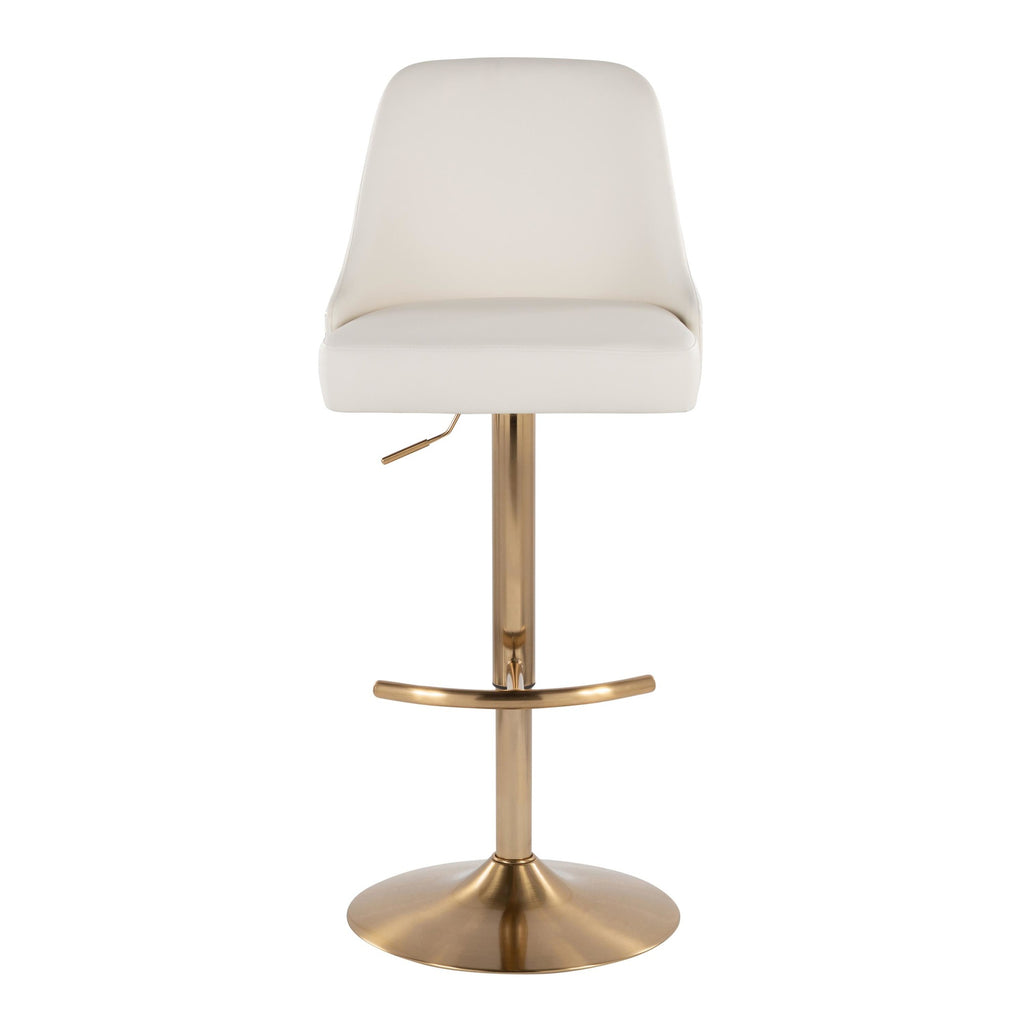Studded Marcel Barstool - Set of 2 - Gold Metal, White PU