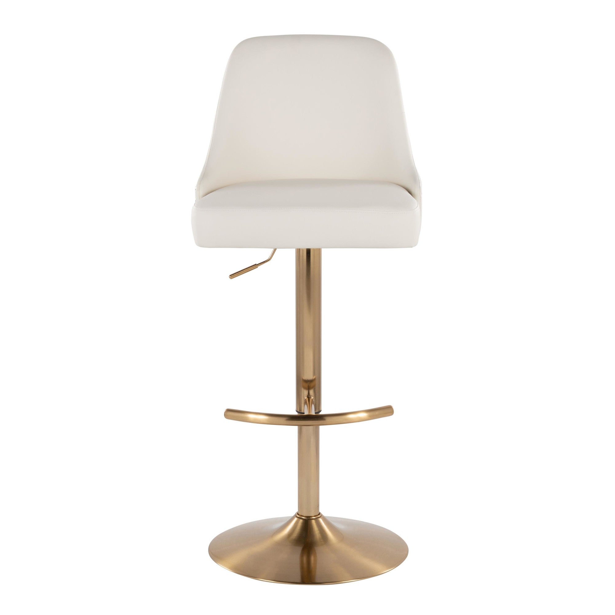 Studded Marcel Barstool - Set of 2 - Gold Metal, White PU