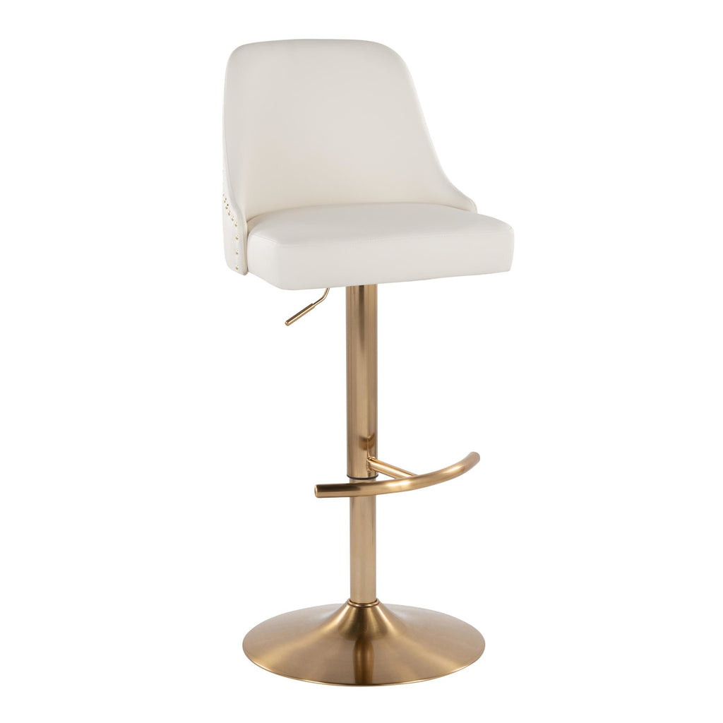Studded Marcel Barstool - Set of 2 - Gold Metal, White PU
