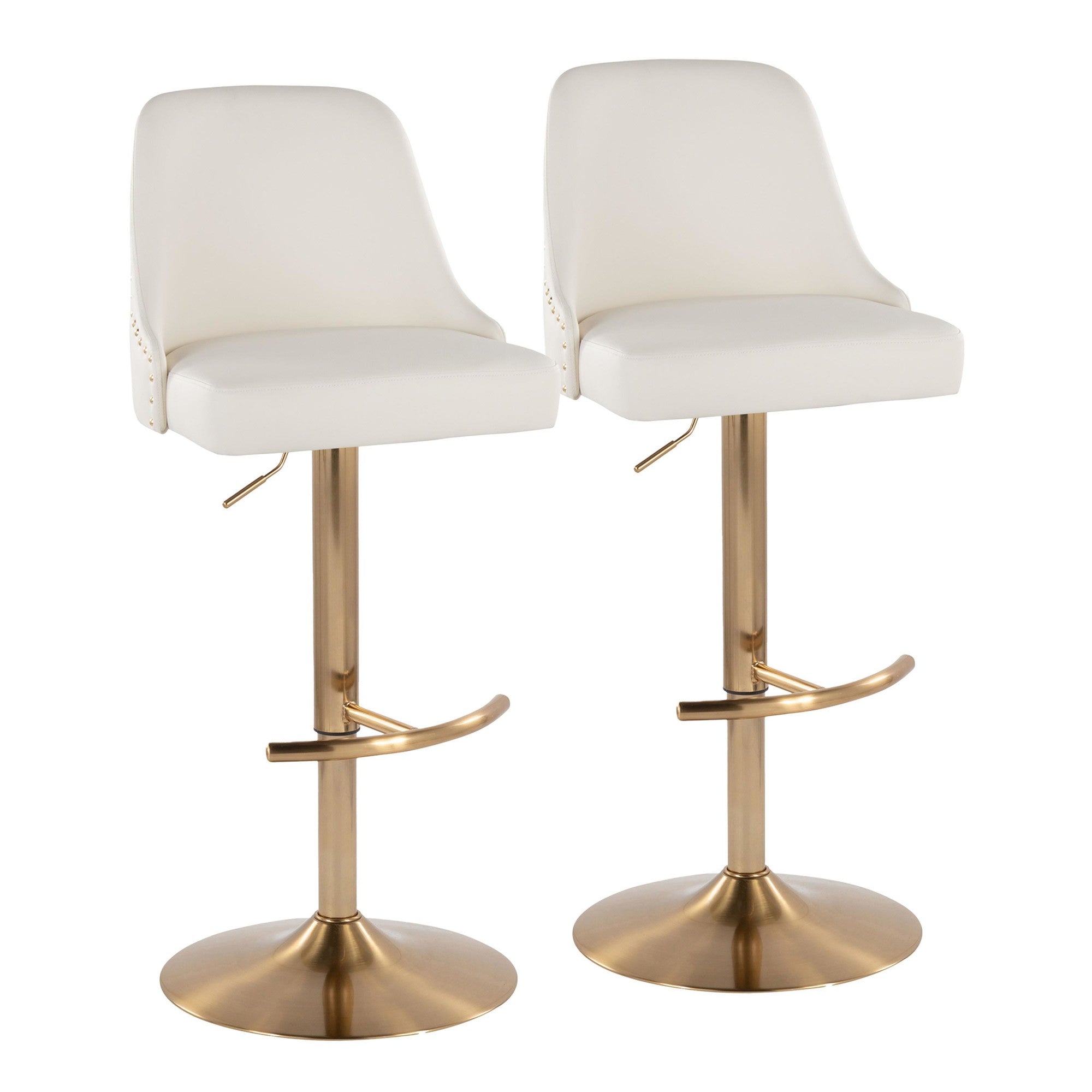 Studded Marcel Barstool - Set of 2 - Gold Metal, White PU