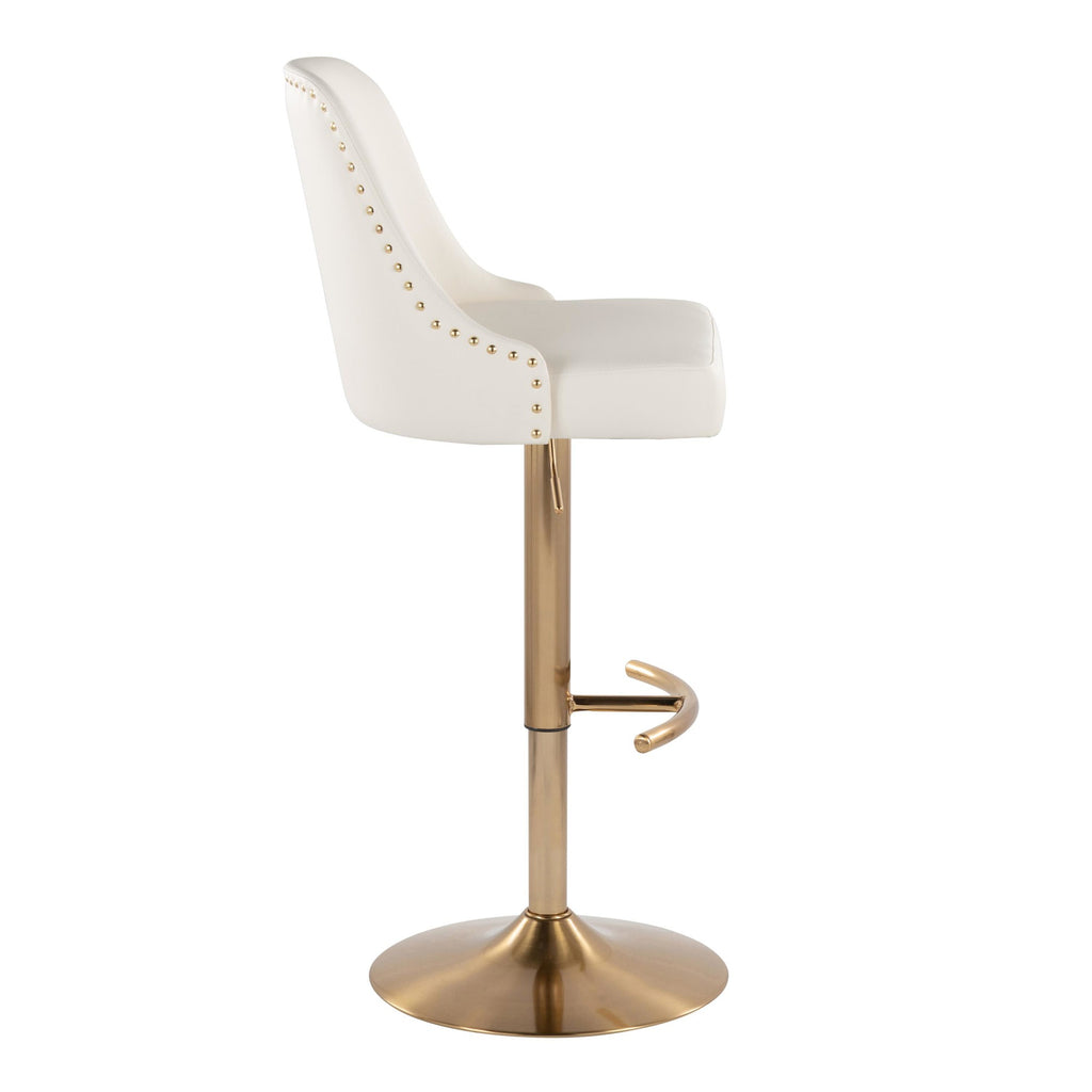 Studded Marcel Barstool - Set of 2 - Gold Metal, White PU