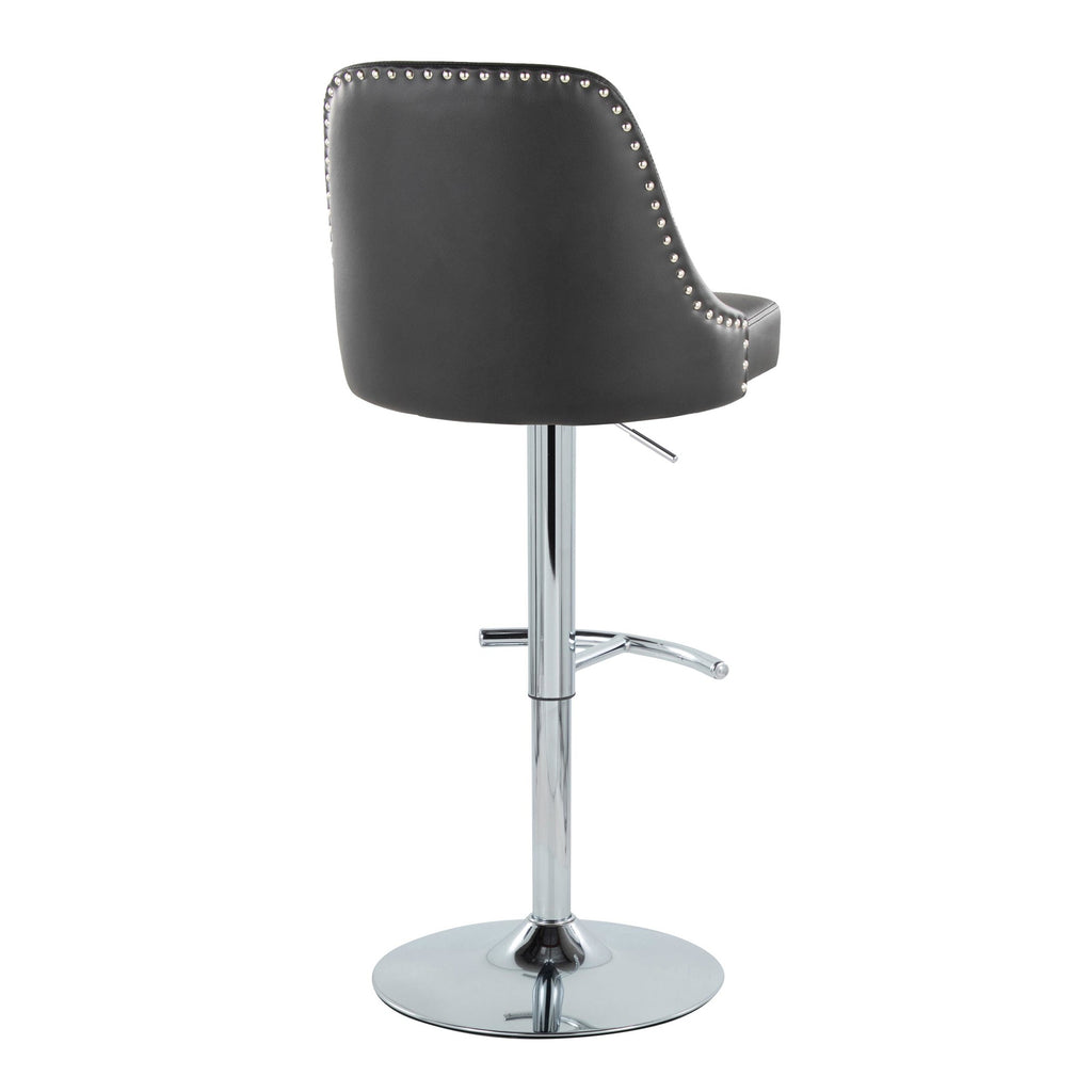 Studded Marcel Barstool - Set of 2 - Chrome Metal, Black PU