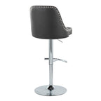 Studded Marcel Barstool - Set of 2 - Chrome Metal, Black PU