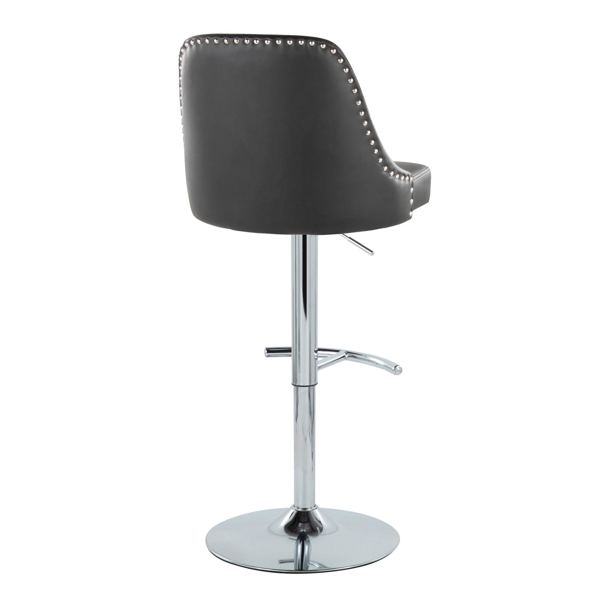 Studded Marcel Barstool - Set of 2 - Chrome Metal, Black PU