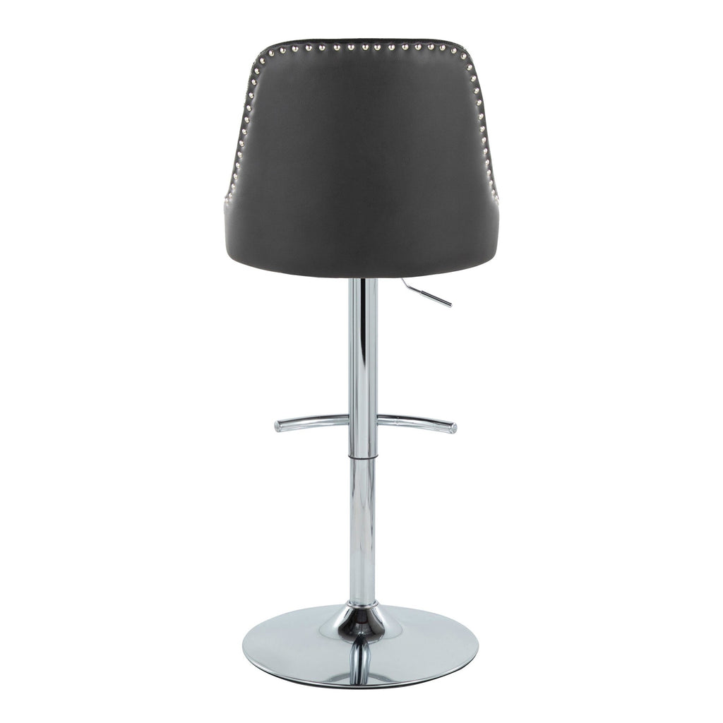 Studded Marcel Barstool - Set of 2 - Chrome Metal, Black PU