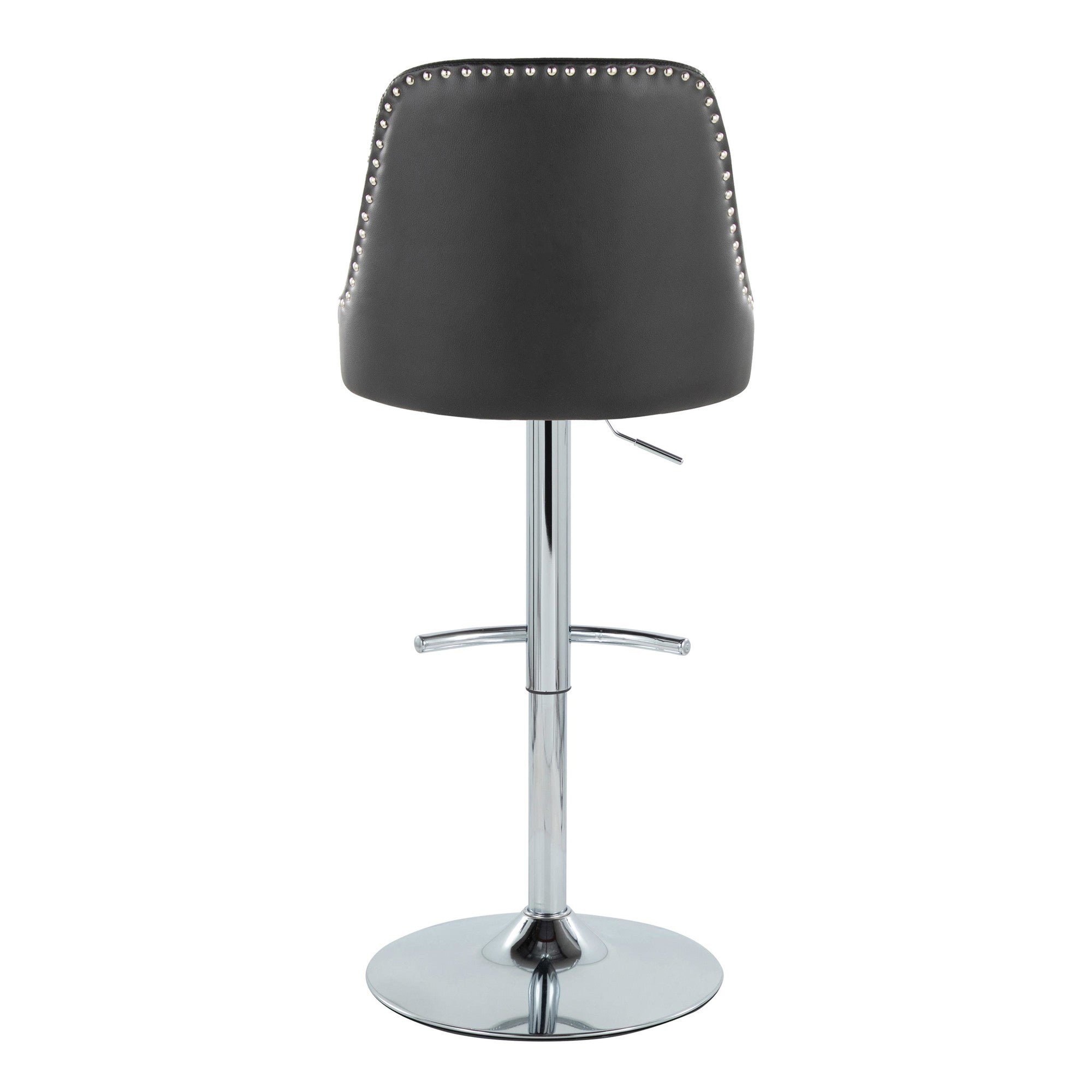 Studded Marcel Barstool - Set of 2 - Chrome Metal, Black PU