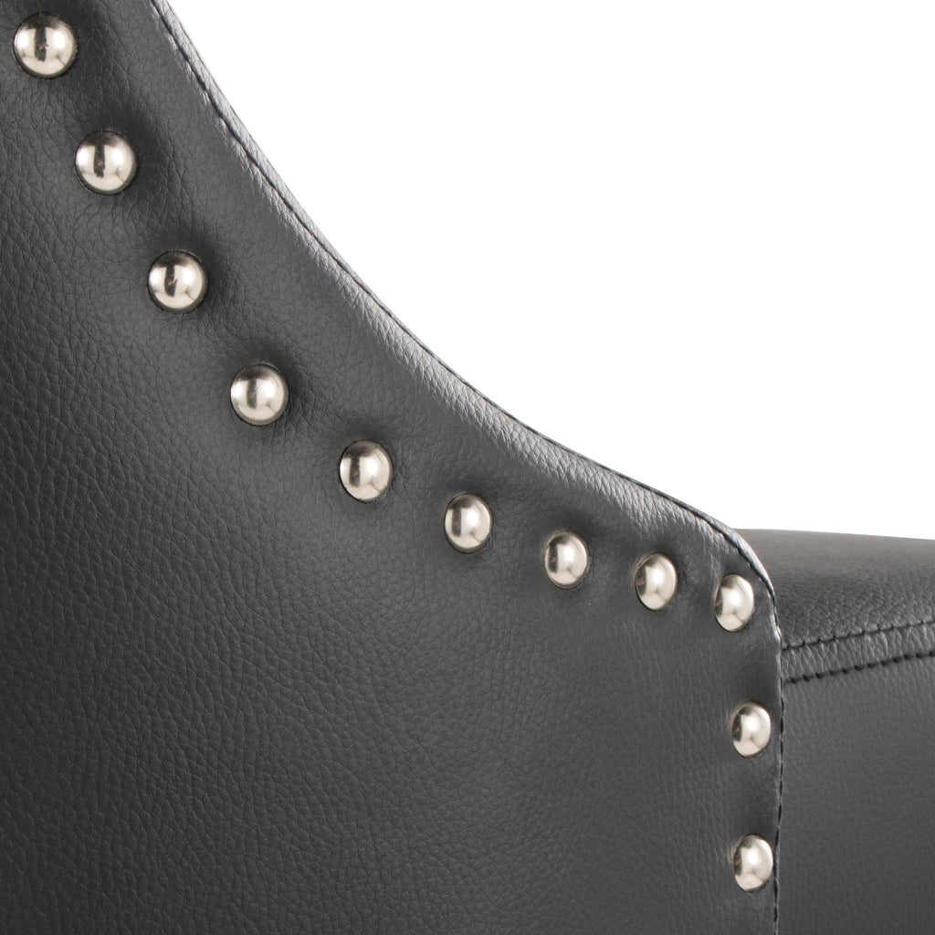 Studded Marcel Barstool - Set of 2 - Chrome Metal, Black PU