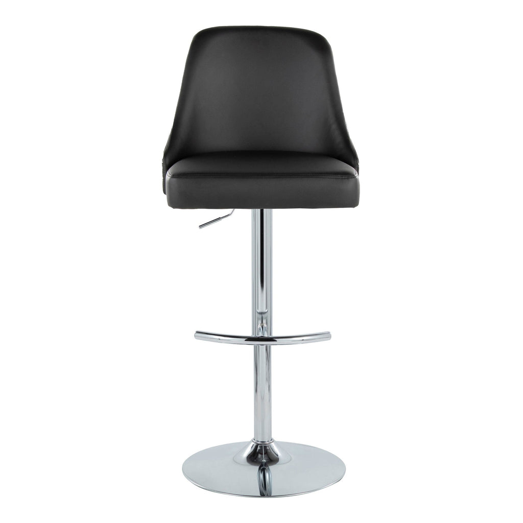 Studded Marcel Barstool - Set of 2 - Chrome Metal, Black PU