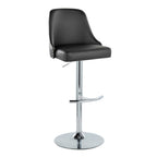 Studded Marcel Barstool - Set of 2 - Chrome Metal, Black PU