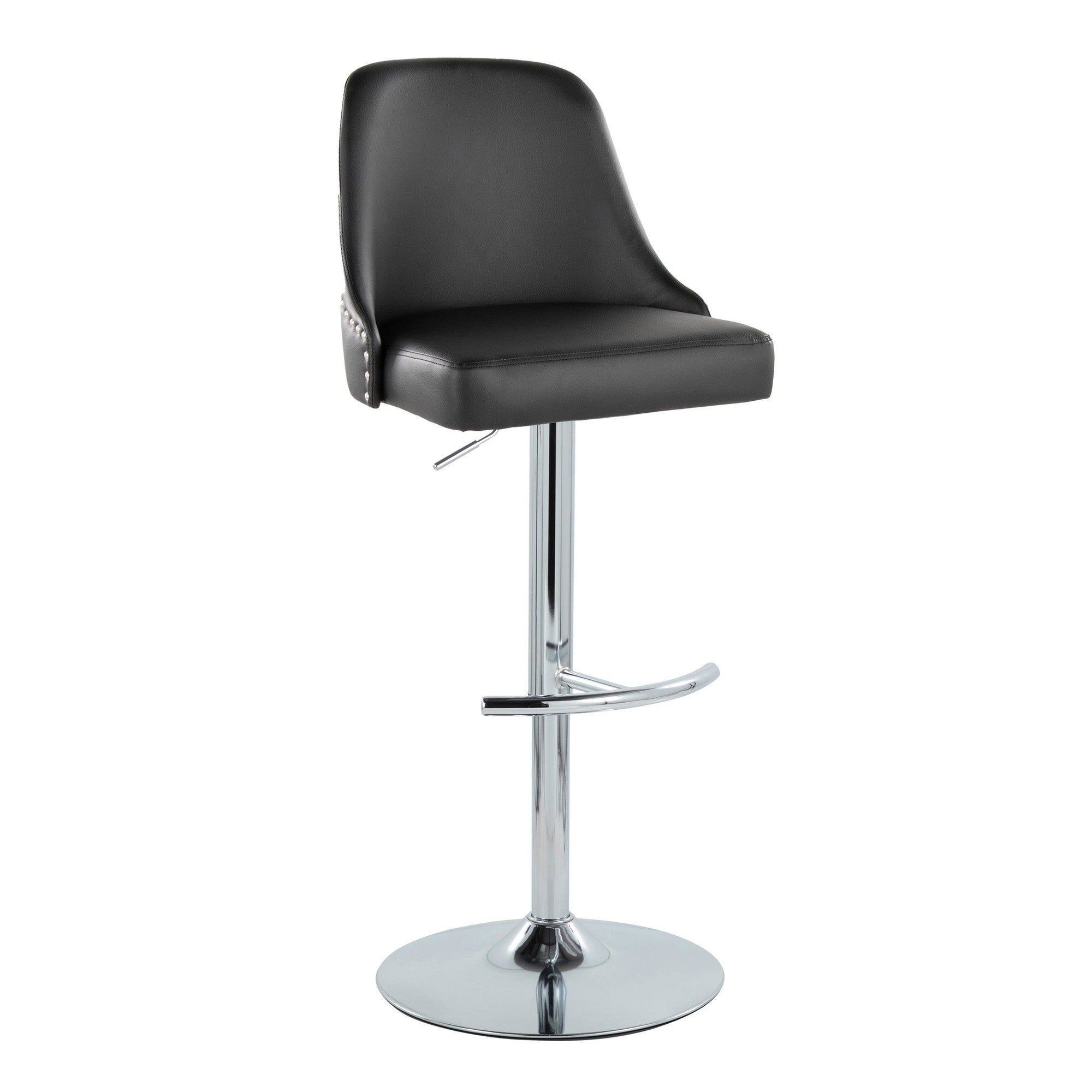 Studded Marcel Barstool - Set of 2 - Chrome Metal, Black PU