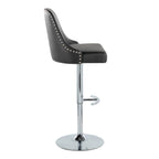 Studded Marcel Barstool - Set of 2 - Chrome Metal, Black PU