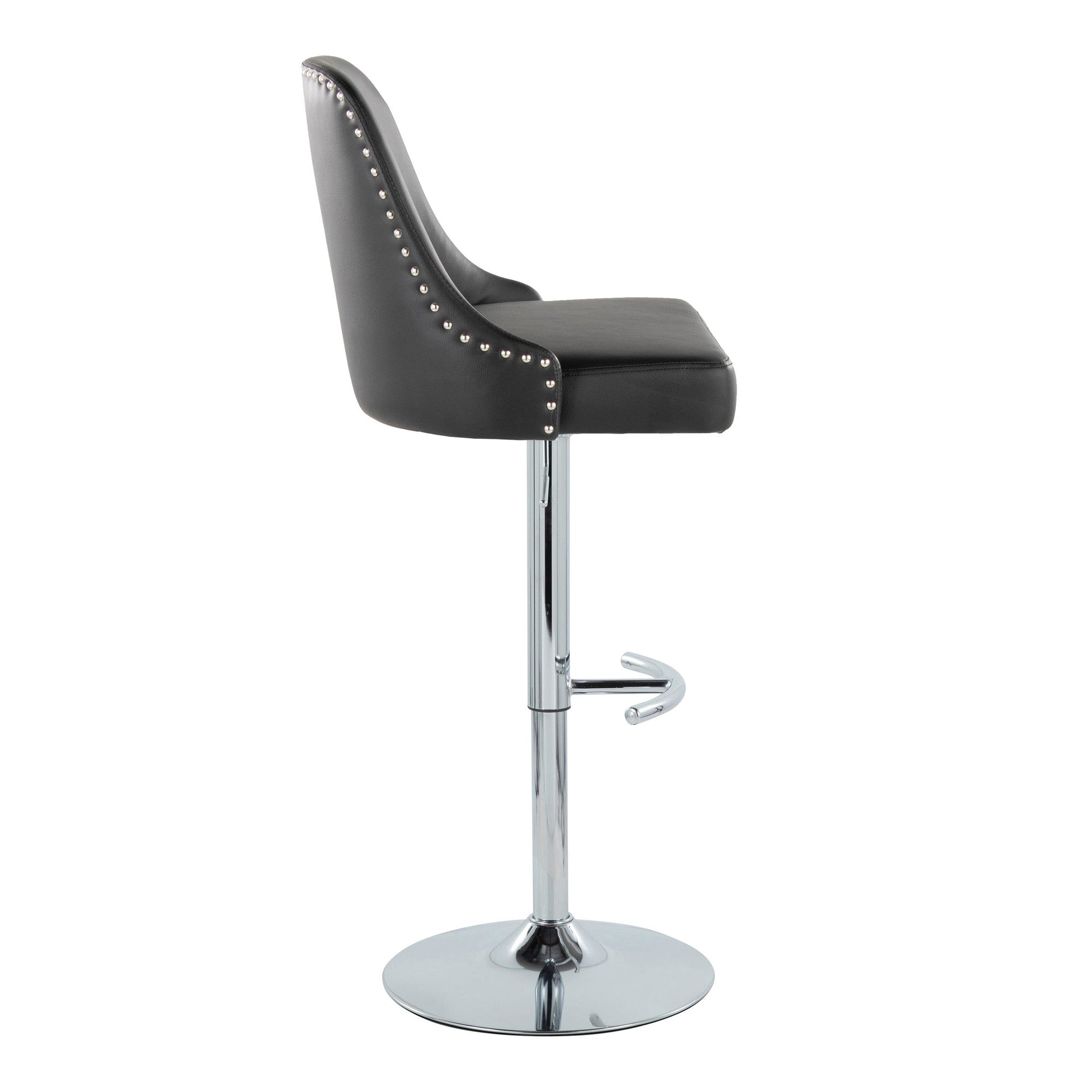 Studded Marcel Barstool - Set of 2 - Chrome Metal, Black PU