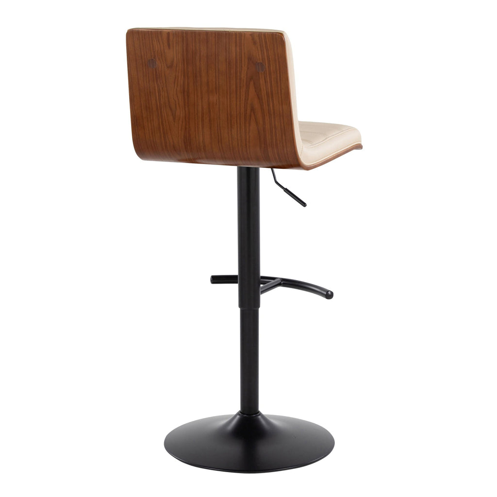 Vasari Adjustable Barstool - Set of 2 - Black Metal, Walnut Wood, Cream Pu