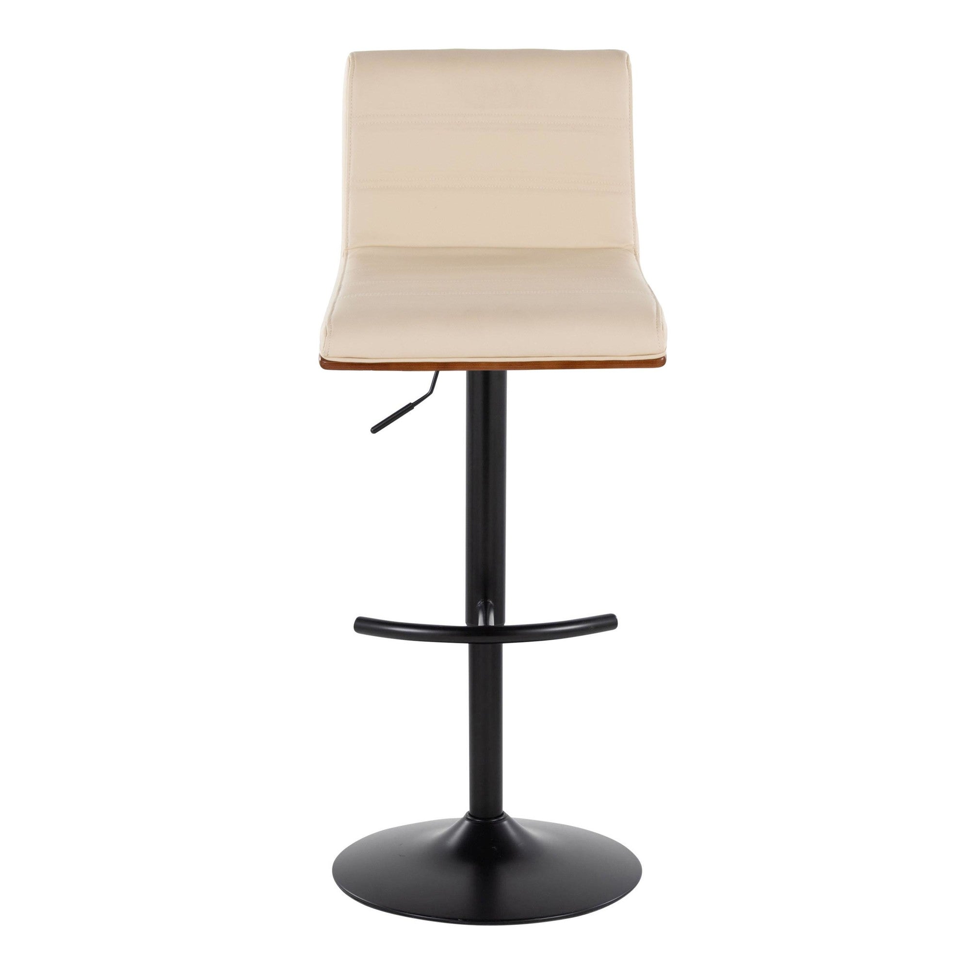 Vasari Adjustable Barstool - Set of 2 - Black Metal, Walnut Wood, Cream Pu