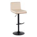 Vasari Adjustable Barstool - Set of 2 - Black Metal, Walnut Wood, Cream Pu