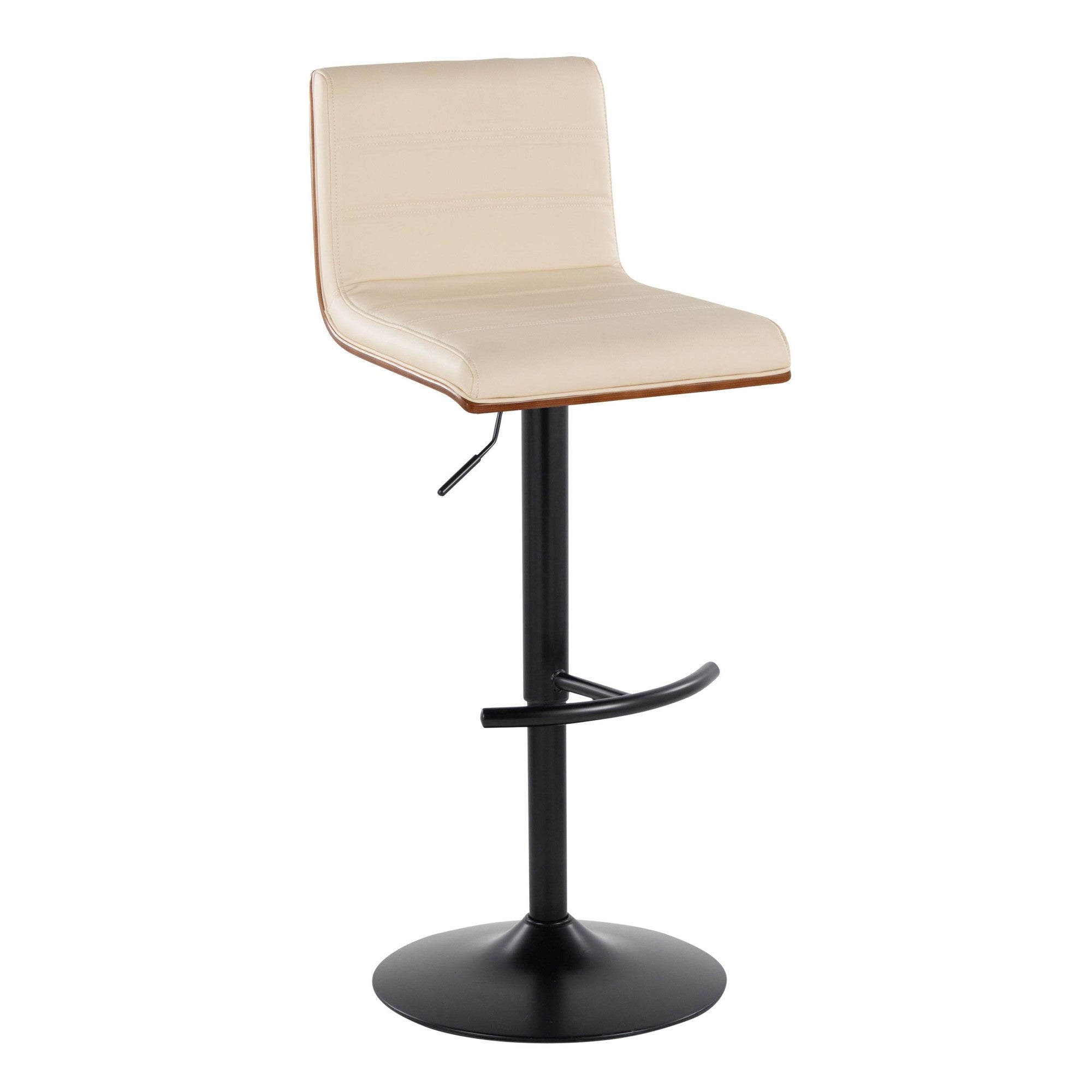 Vasari Adjustable Barstool - Set of 2 - Black Metal, Walnut Wood, Cream Pu