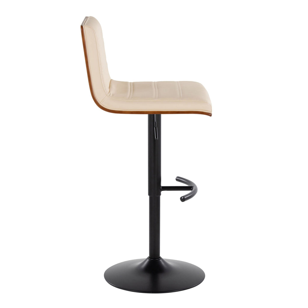 Vasari Adjustable Barstool - Set of 2 - Black Metal, Walnut Wood, Cream Pu