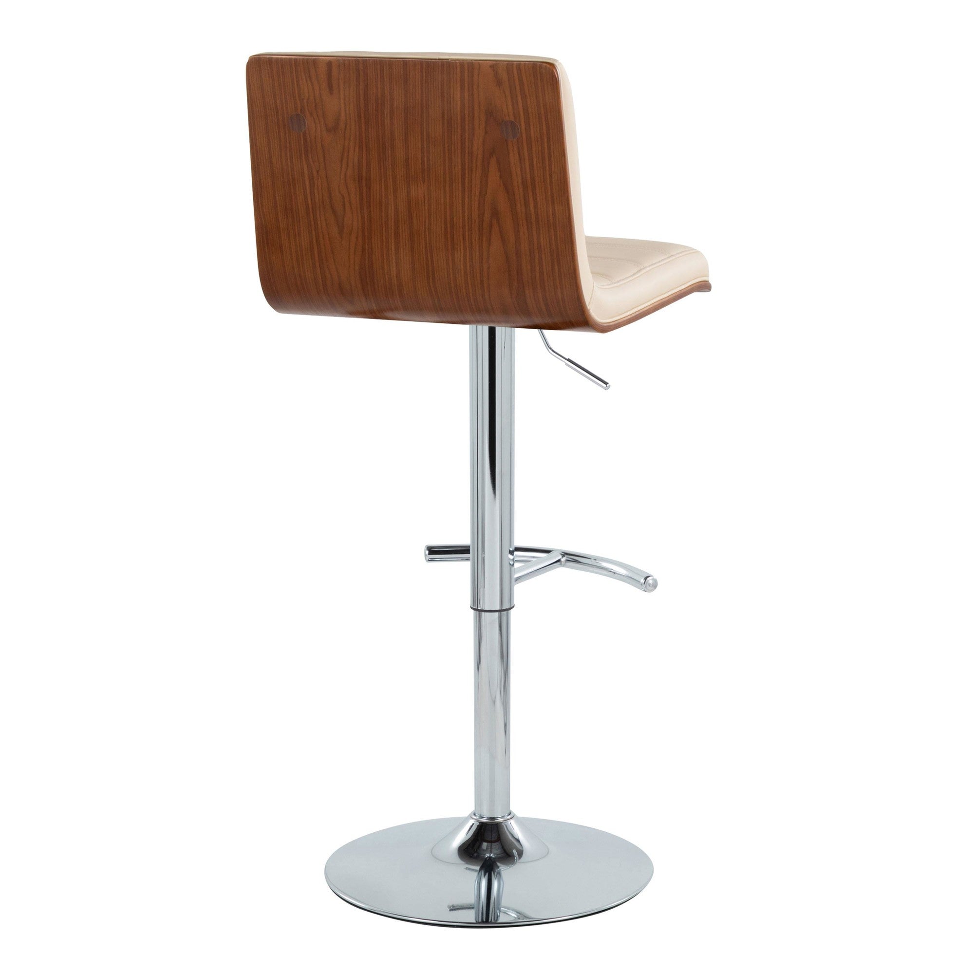 Vasari Adjustable Barstool - Set of 2 - Chrome Metal, Walnut Wood, Cream Pu