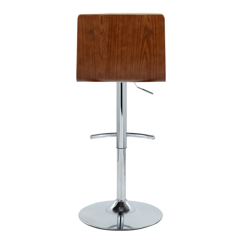 Vasari Adjustable Barstool - Set of 2 - Chrome Metal, Walnut Wood, Cream Pu