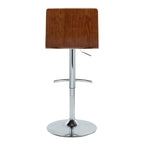 Vasari Adjustable Barstool - Set of 2 - Chrome Metal, Walnut Wood, Cream Pu