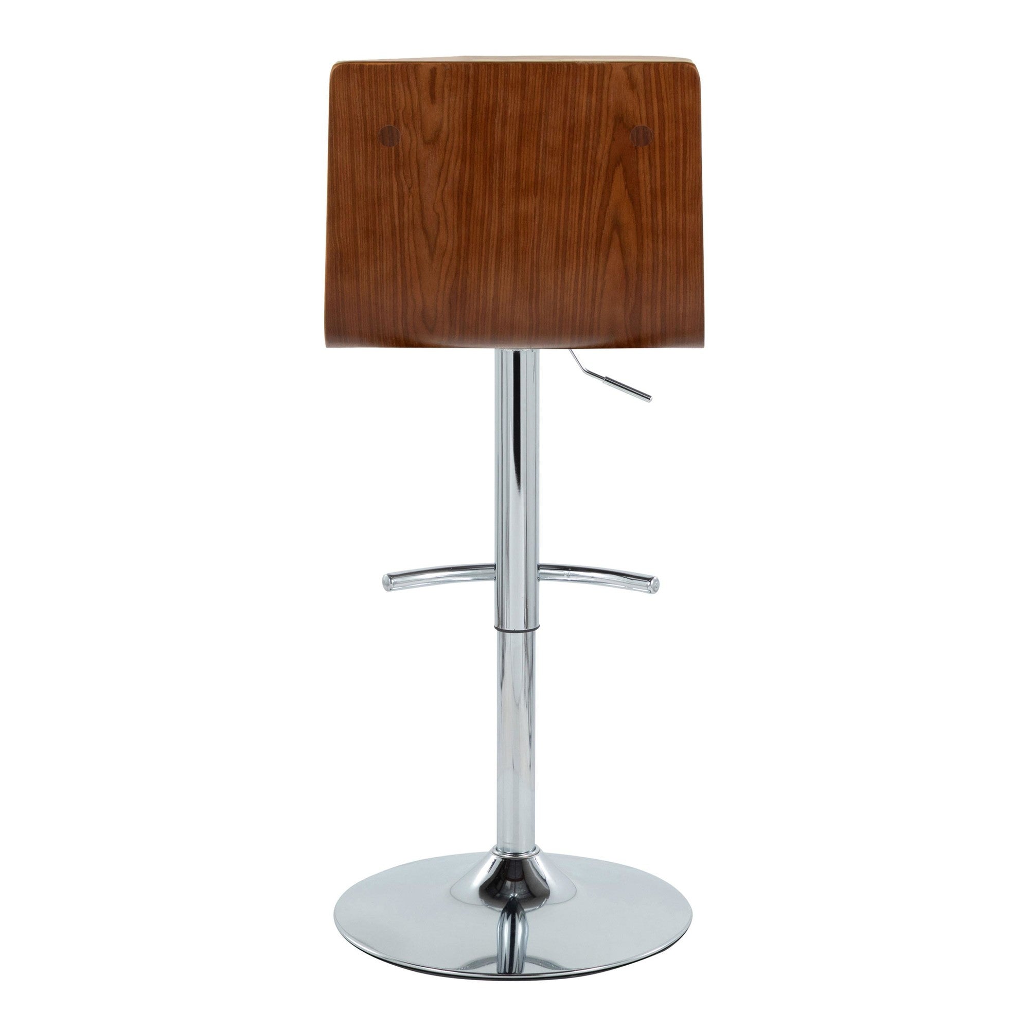 Vasari Adjustable Barstool - Set of 2 - Chrome Metal, Walnut Wood, Cream Pu