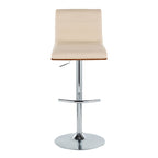 Vasari Adjustable Barstool - Set of 2 - Chrome Metal, Walnut Wood, Cream Pu