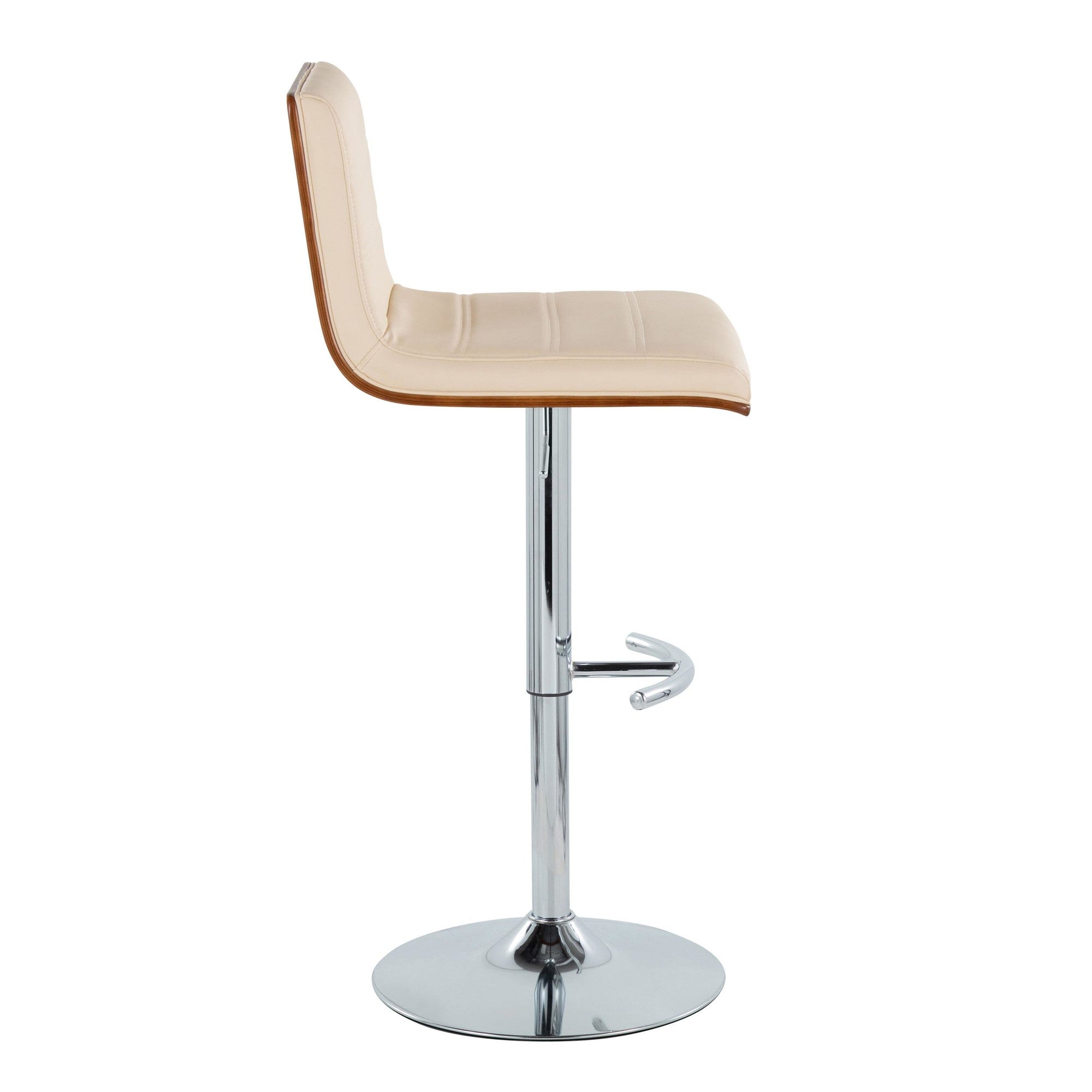 Vasari Adjustable Barstool - Set of 2 - Chrome Metal, Walnut Wood, Cream Pu