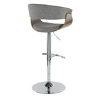 Vintage Mod Adjustable Barstool - Chrome Metal, Walnut Wood, Light Grey Fabric