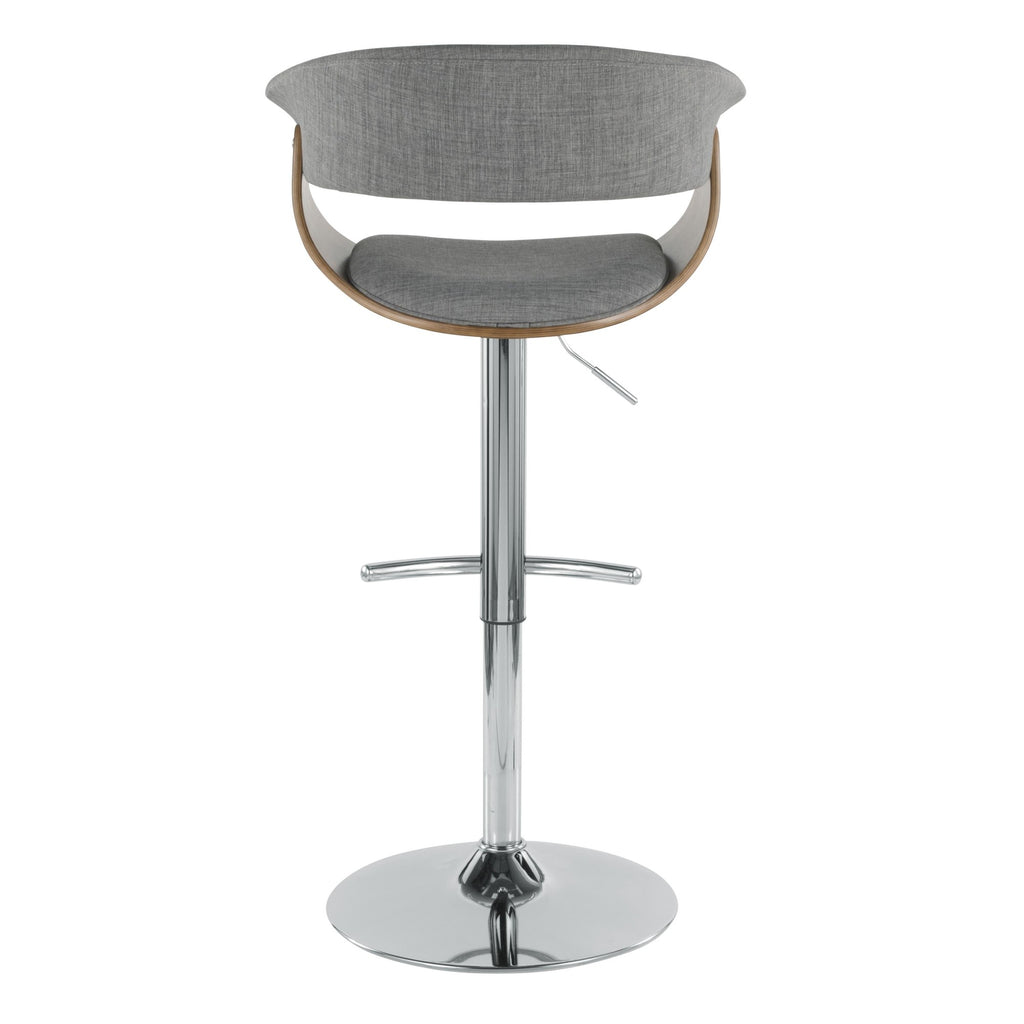 Vintage Mod Adjustable Barstool - Chrome Metal, Walnut Wood, Light Grey Fabric