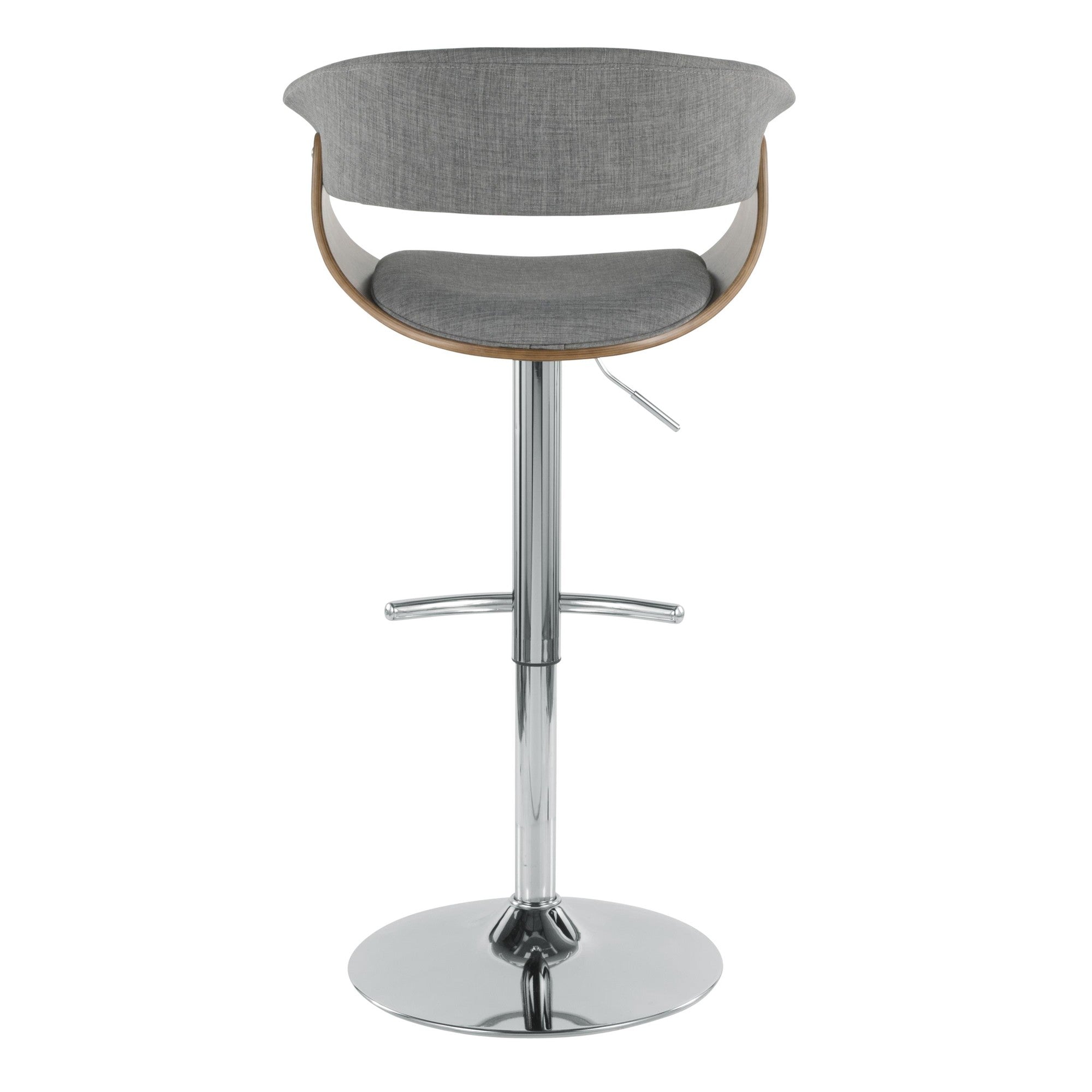 Vintage Mod Adjustable Barstool - Chrome Metal, Walnut Wood, Light Grey Fabric
