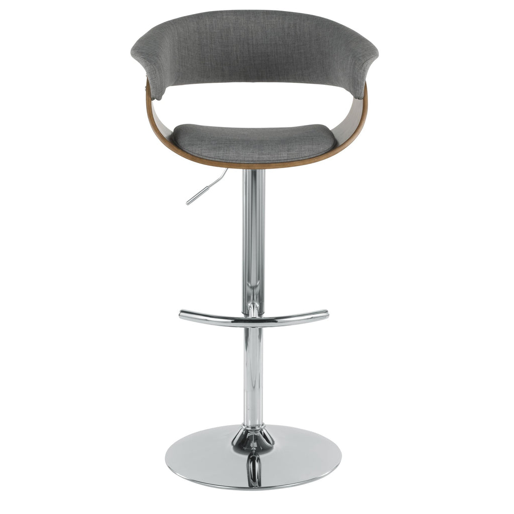 Vintage Mod Adjustable Barstool - Chrome Metal, Walnut Wood, Light Grey Fabric