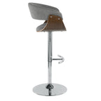 Vintage Mod Adjustable Barstool - Chrome Metal, Walnut Wood, Light Grey Fabric