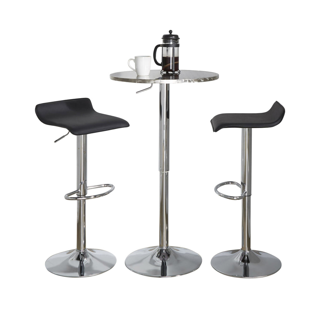 Bistro Round Ale Bar Set - 3 Piece - Silver Metal, Black Pvc, Chrome Metal