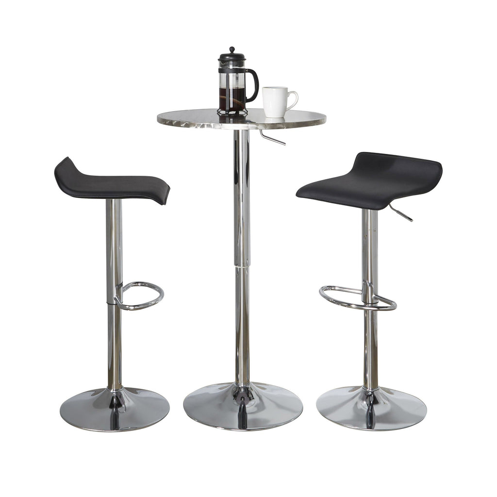 Bistro Round Ale Bar Set - 3 Piece - Silver Metal, Black Pvc, Chrome Metal