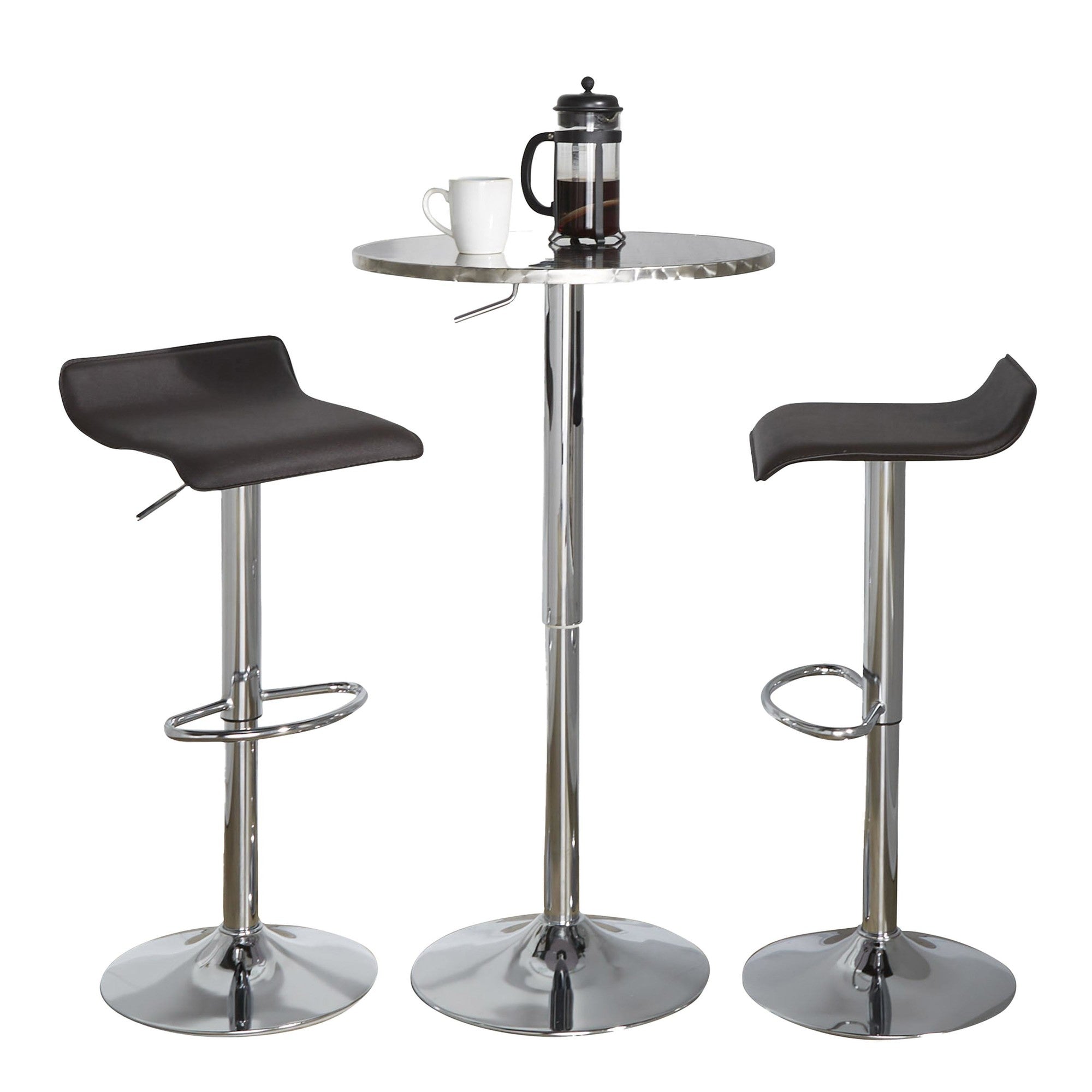 Bistro Round Ale Bar Set - 3 Piece - Silver Metal, Brown Pvc, Chrome Metal