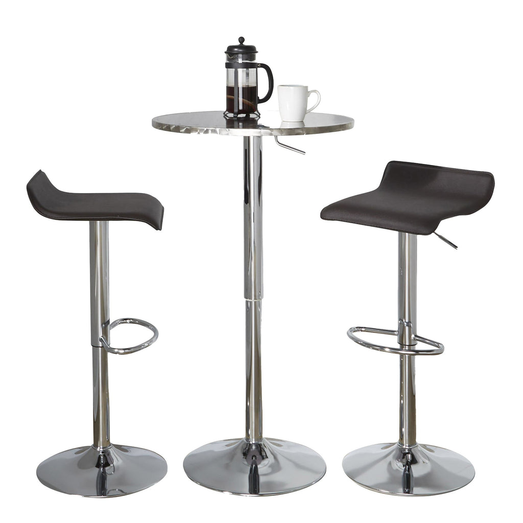 Bistro Round Ale Bar Set - 3 Piece - Silver Metal, Brown Pvc, Chrome Metal