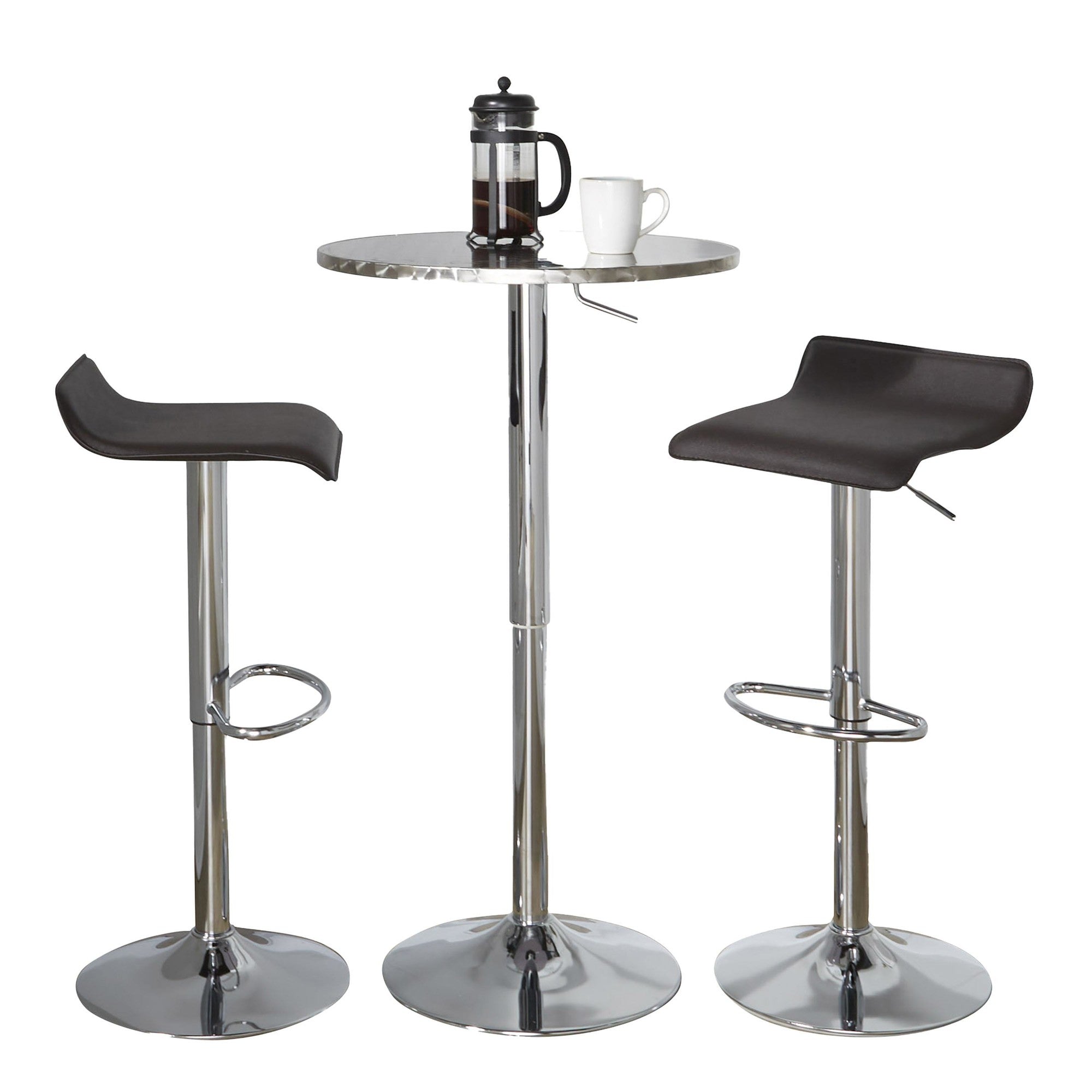 Bistro Round Ale Bar Set - 3 Piece - Silver Metal, Brown Pvc, Chrome Metal