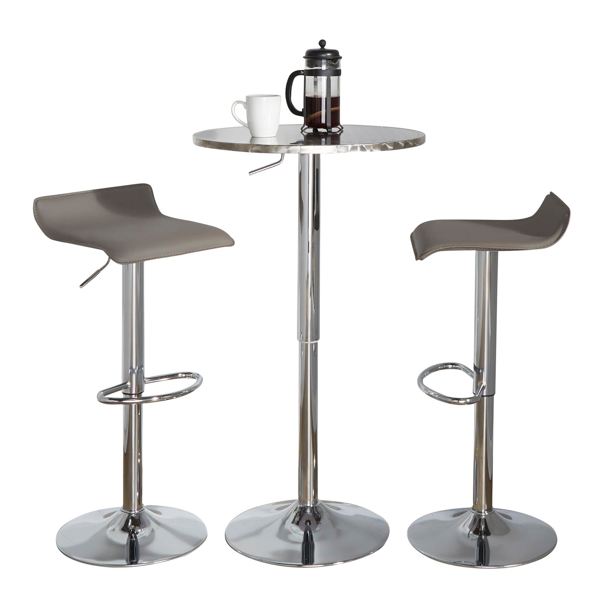 Bistro Round Ale Bar Set - 3 Piece - Silver Metal, Grey Pvc, Chrome Metal