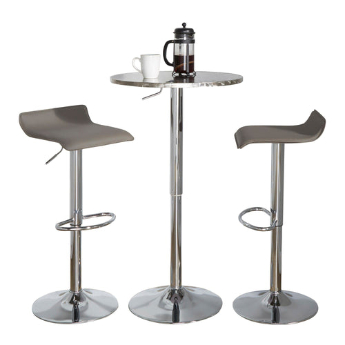 Bistro Round Ale Bar Set - 3 Piece - Silver Metal, Grey Pvc, Chrome Metal