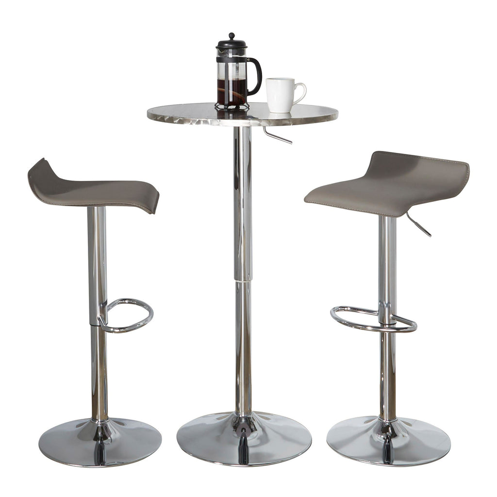 Bistro Round Ale Bar Set - 3 Piece - Silver Metal, Grey Pvc, Chrome Metal