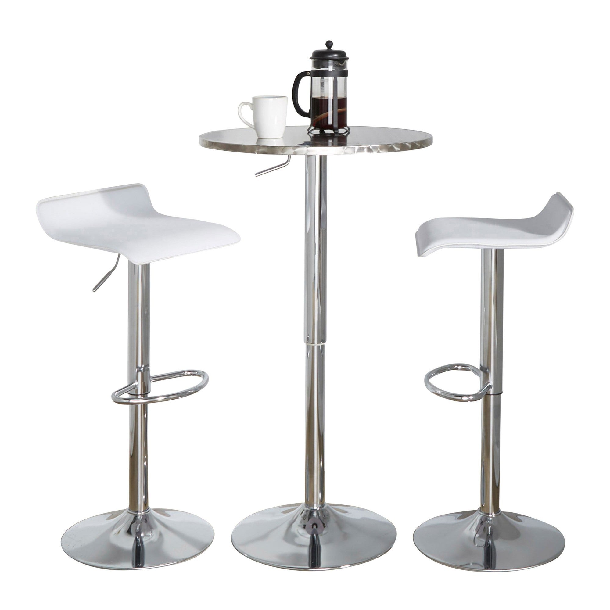 Bistro Round Ale Bar Set - 3 Piece - Silver Metal, White Pvc, Chrome Metal