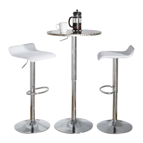 Bistro Round Ale Bar Set - 3 Piece - Silver Metal, White Pvc, Chrome Metal