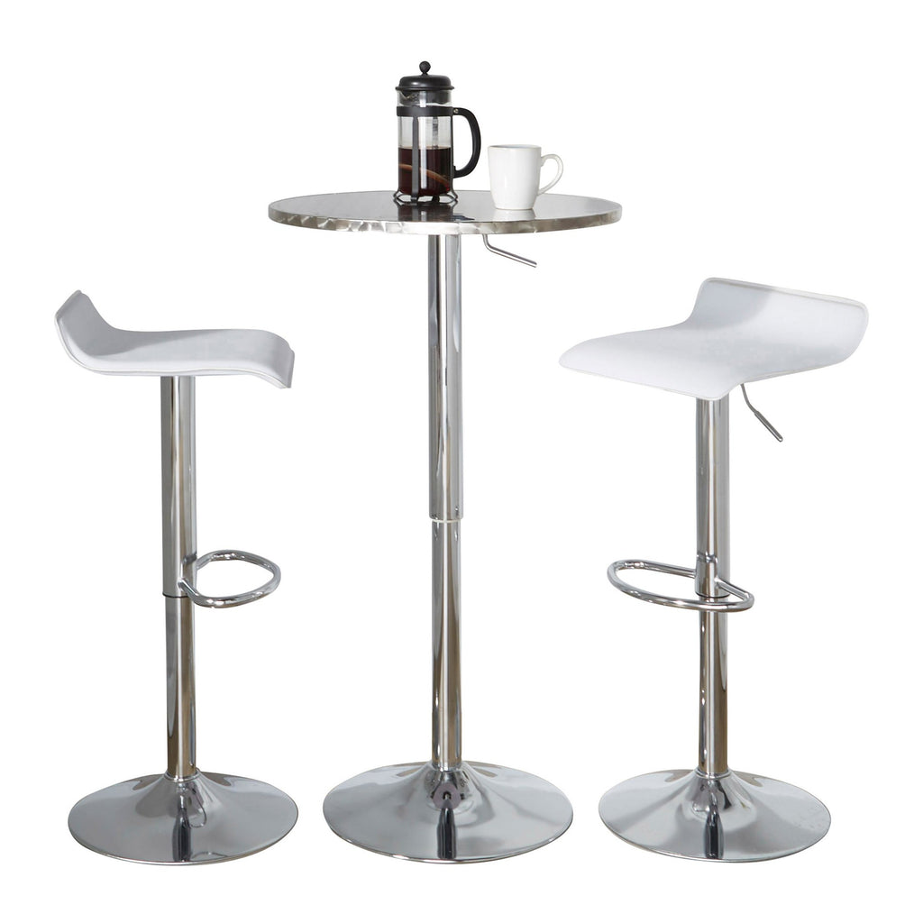 Bistro Round Ale Bar Set - 3 Piece - Silver Metal, White Pvc, Chrome Metal