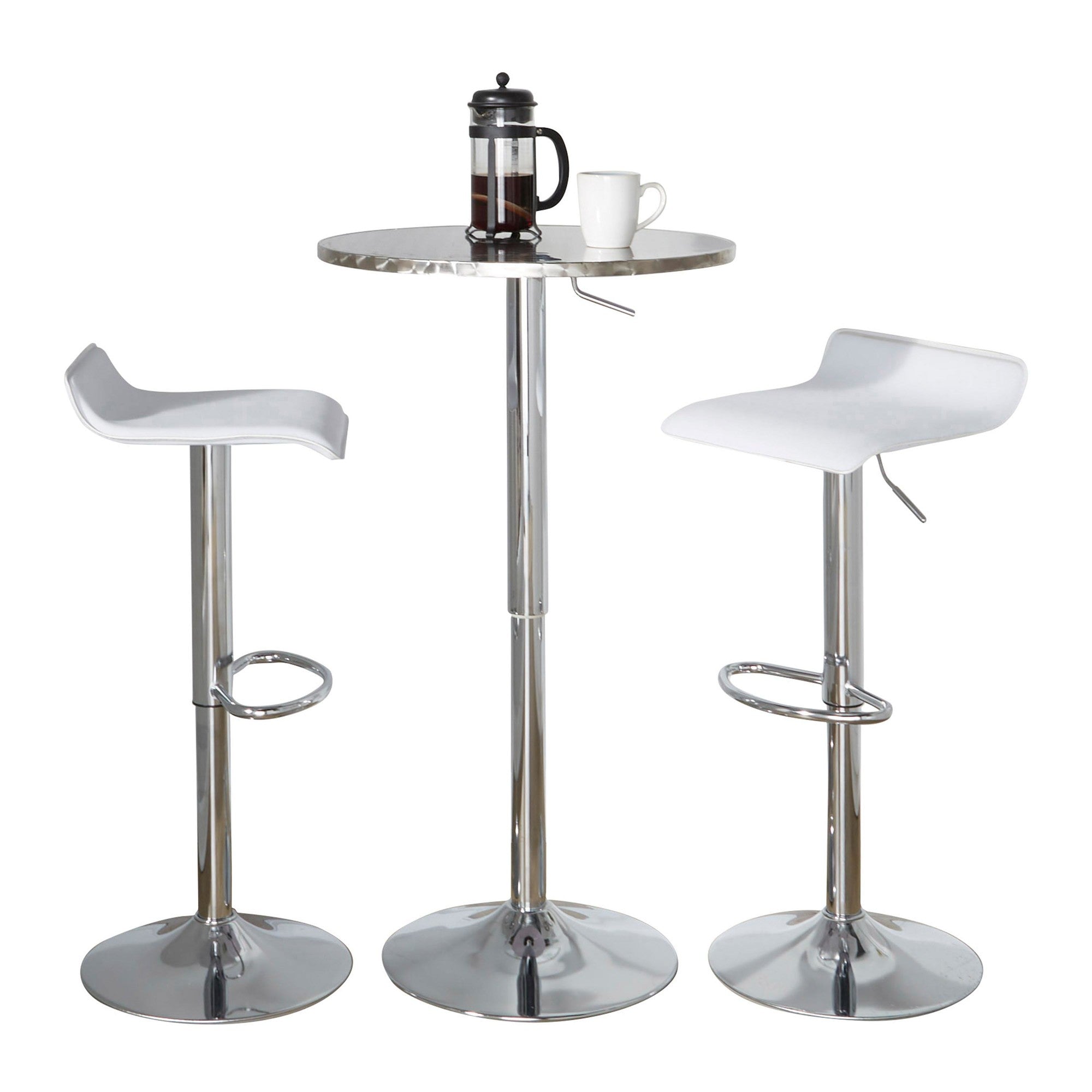Bistro Round Ale Bar Set - 3 Piece - Silver Metal, White Pvc, Chrome Metal