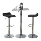 Bistro Square-ale Bar Set - 3 Piece - Silver Metal, Black Pvc, Chrome Metal