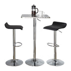 Bistro Square-ale Bar Set - 3 Piece - Silver Metal, Black Pvc, Chrome Metal