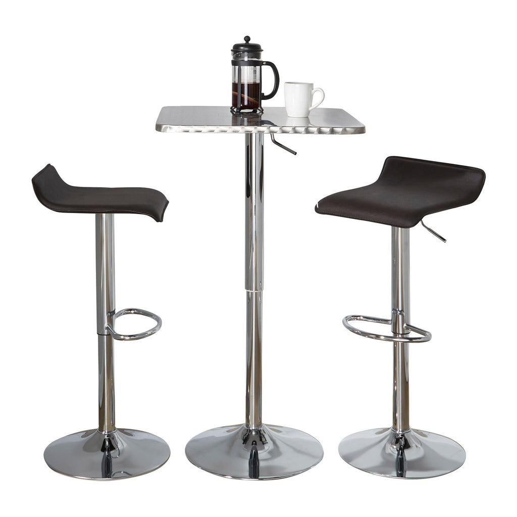 Bistro Square-ale Bar Set - 3 Piece - Silver Metal, Brown Pvc, Chrome Metal
